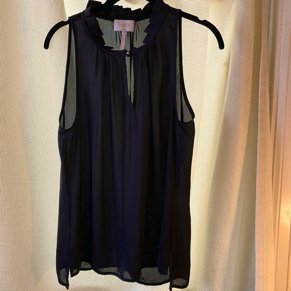 Laundry Black sleeveless sheer blouse Size M high neck witchy
